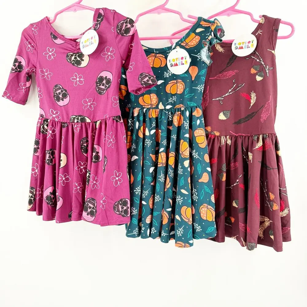 Dot Dot Smile Dress Size 2T Bundle Set of 3 Fall Halloween Skulls Pumpkins NWT